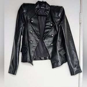 Blank Black Faux Leather Double-Breasted Jacket